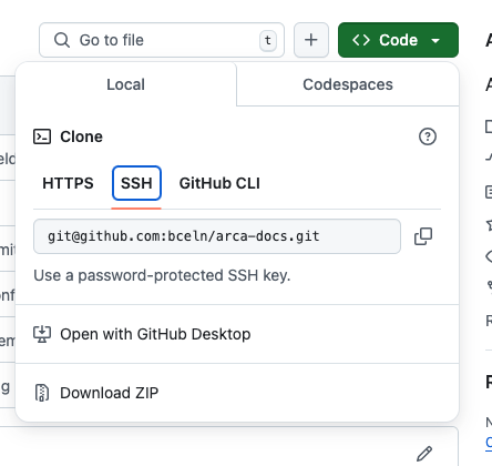Screenshot showing the button to click to get a cloning link