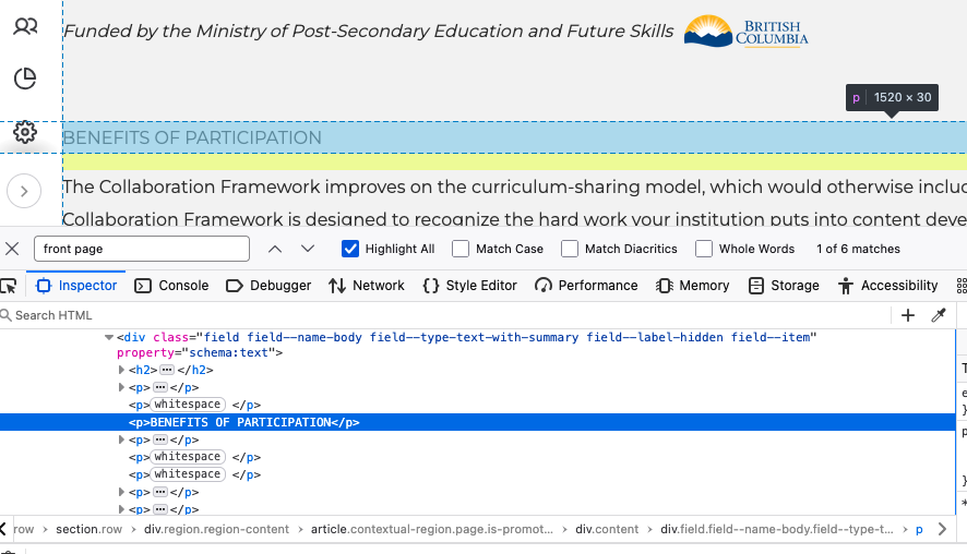 <# Highlighted HTML in the browser's Inspect pane #>